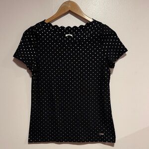 Anne Klein Black and Gold Polka Dot Short Sleeve Top